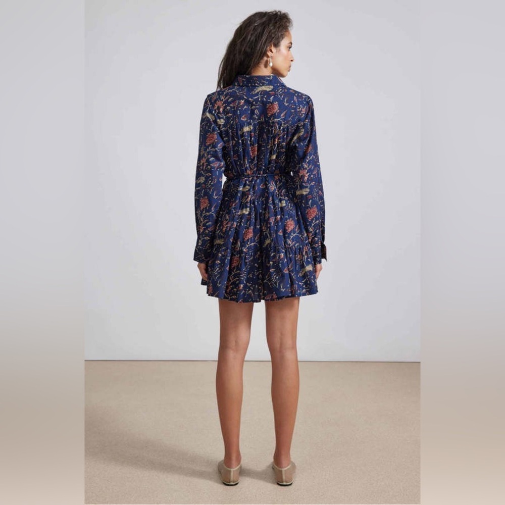 Apiece Apart Dark Blue Floral Long Sleeve Dress - 100% Organic Cotton - Picture 2 of 7